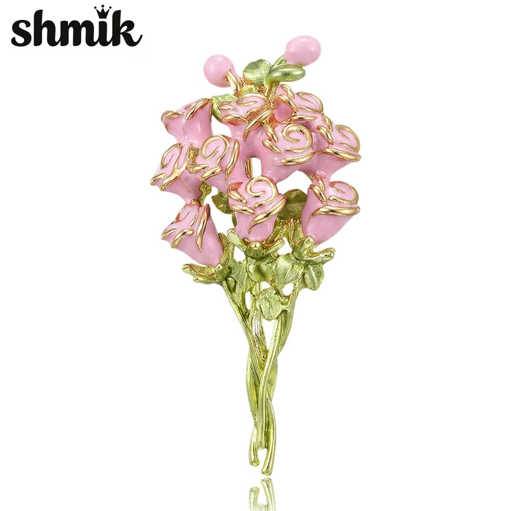 Women Accessories Bouquet - Broches en émail rose en forme